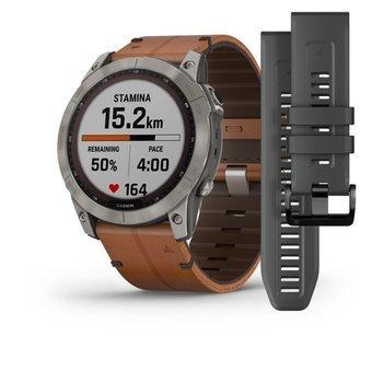 Спортивные часы Garmin Fenix 7X Sapphire Solar Titanium с коричневым кожаным ремешком 010-02541-19