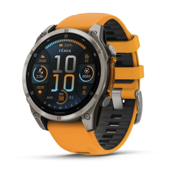 Спортивные часы Garmin Fenix 8 Amoled 47мм Sapphire Titanium с оранжевым силиконовым ремешком 010-02904-11
