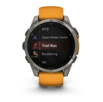 Спортивные часы Garmin Fenix 8 Amoled 47мм Sapphire Titanium с оранжевым силиконовым ремешком 010-02904-11 — фото 6