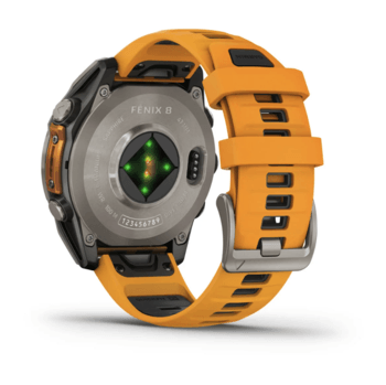 Спортивные часы Garmin Fenix 8 Amoled 47мм Sapphire Titanium с оранжевым силиконовым ремешком 010-02904-11 — фото 2