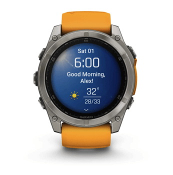 Спортивные часы Garmin Fenix 8 Amoled 51мм Sapphire Titanium с оранжевым силиконовым ремешком 010-02905-11 — фото 2