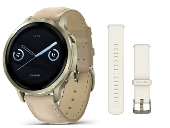 Спортивные часы Garmin Venu 4 41мм Lunar Gold с кожаным ремешком 010-03013-03