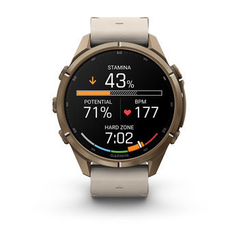 Спортивные часы Garmin Fenix 9 Pro Amoled inReach 43 мм Autumn Gold Titanium с бежевым кожаным ремешком 010-04335-41 — фото 3
